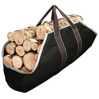 Large Canvas Log Tote Bag Carrier Indoor Fireplace Firewood Totes Holders Round Woodpile Rack Fire Wood Carriers Carrying for Outdoor Tubular Birchwood Stand by Hearth Stove Tools Set Basket - B07GGY2T5B